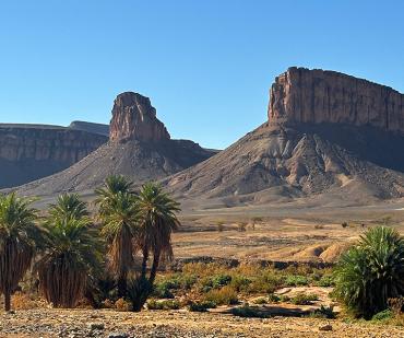 Paysages rocheux et oasis dans la vallée du Drâa pendant un circuit 4x4 depuis Ouarzazate